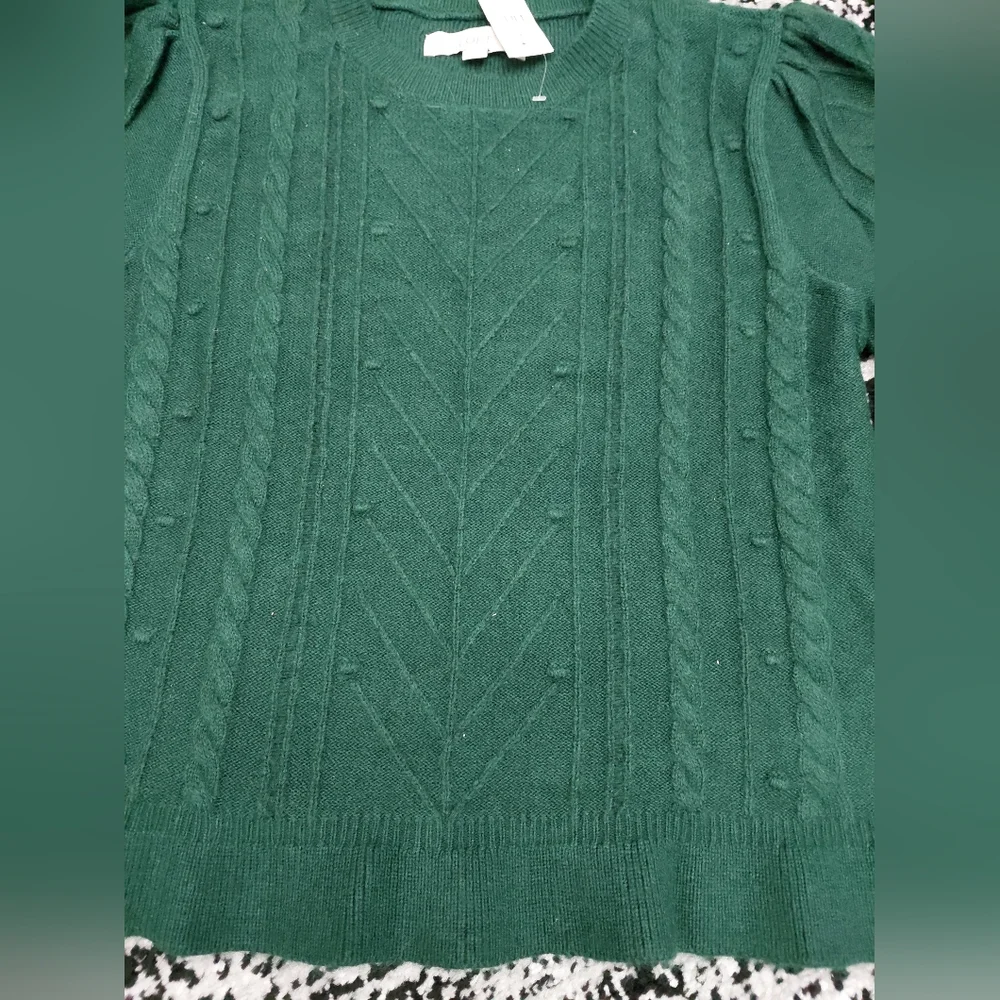 LOFT Green Bobble Knit Ruffle Hem Sweater | Size Large | NWT